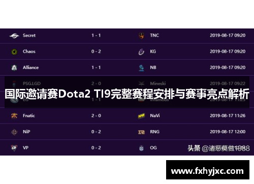 国际邀请赛Dota2 TI9完整赛程安排与赛事亮点解析 国际邀请赛Dota2 TI9完整赛程安排与赛事亮点解析
